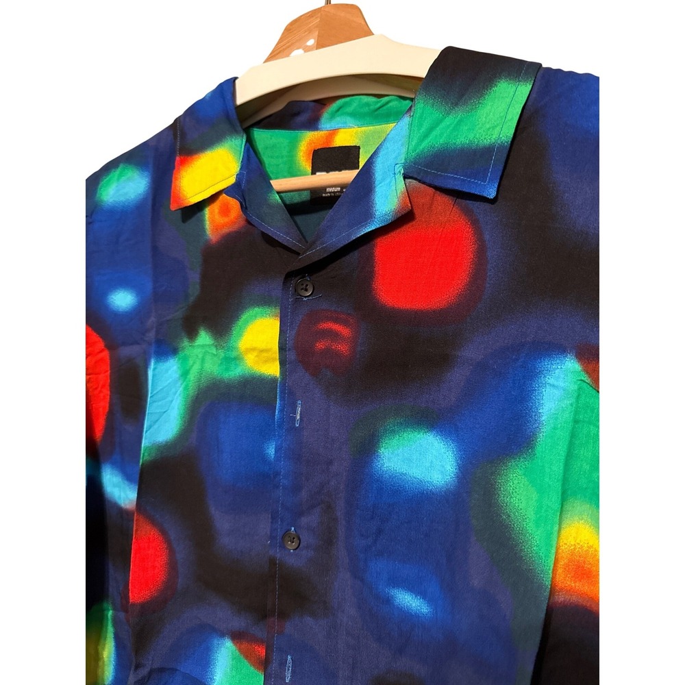 RSQ Mens Medium NWT Camp Lights Rayon Shirt Abstract Multi Color‎